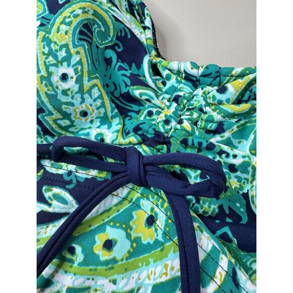 Lands' End Womens Tankini Swimsuit Top 12 Green Black Paisley Underwired Classic - Picture 10 of 15